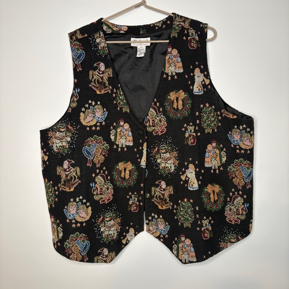 Vintage Westbound II Needlepoint Christmas 3 Button Vest Size 2X